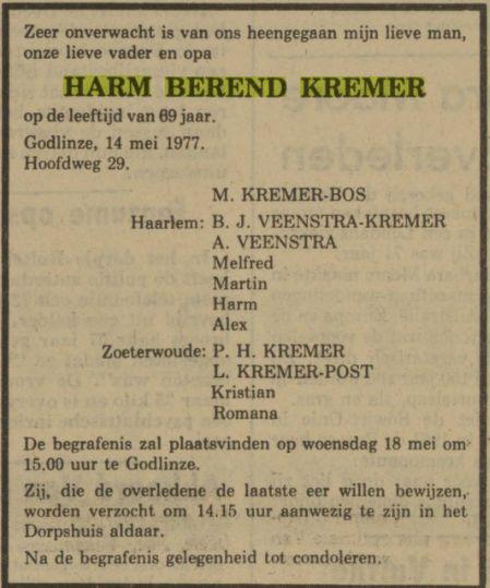 harm berend kremer in 1977.